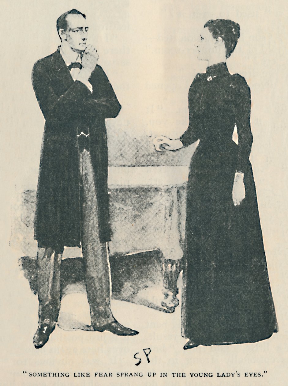 Valami olyan, mint a félelem bukkant fel a fiatal hölgy szemében, 1892 alkotó: Sidney Paget