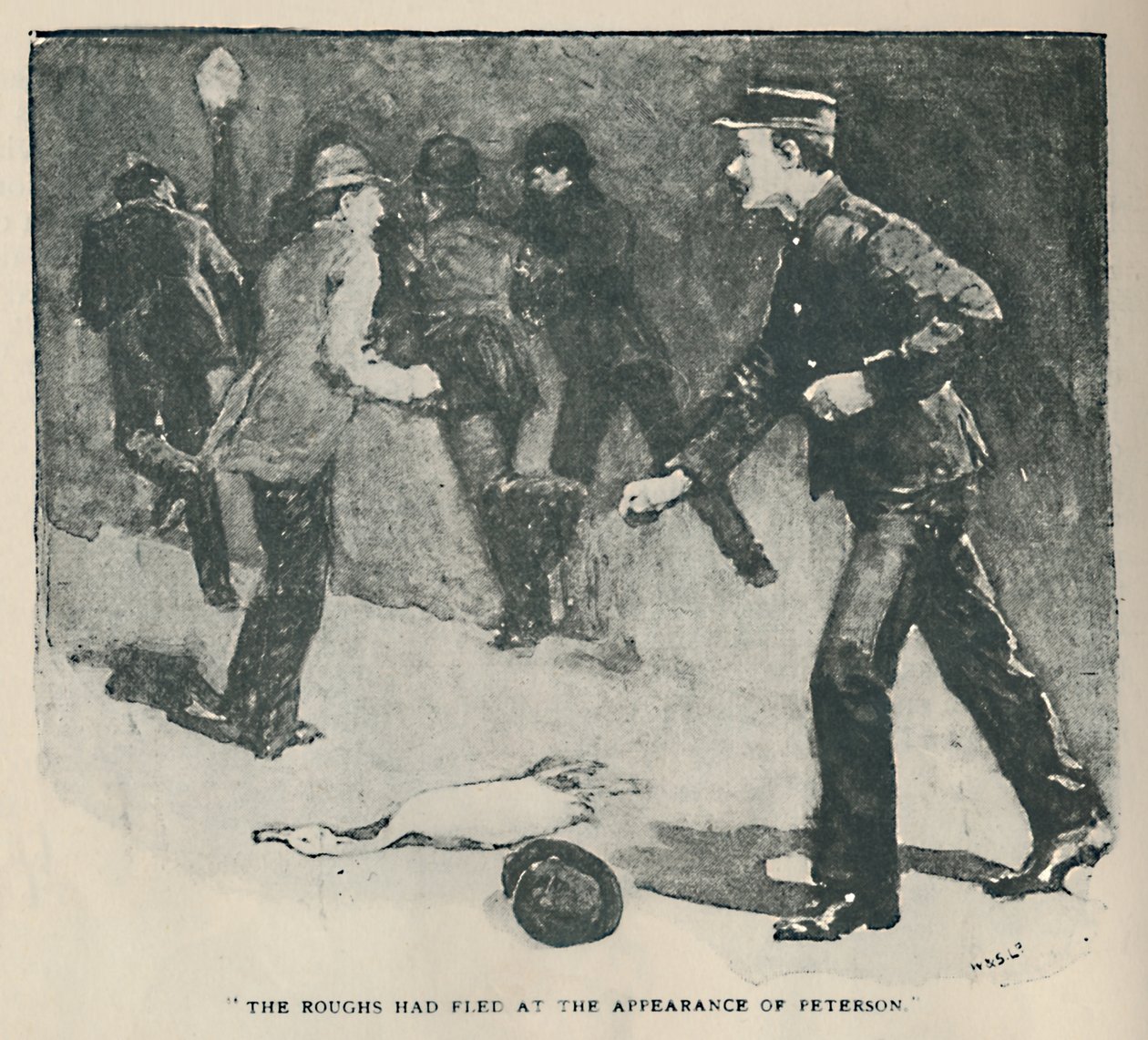 A durva emberek elmenekültek Peterson megjelenésekor, 1892 alkotó: Sidney Paget