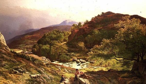 A Llugwy folyón Capel Curig közelében, N. Walesben alkotó: Sidney Richard Percy