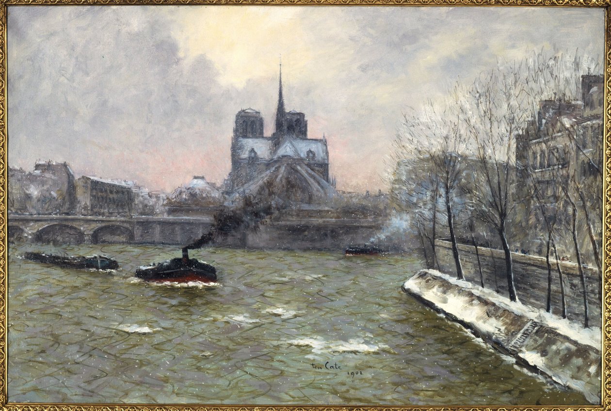 A Notre-Dame templom, a Pont de la Tournelle-ről nézve, hóhatás alkotó: Siebe Johannes Ten Kate