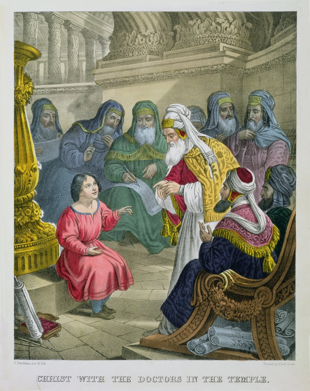 Krisztus az orvosokkal a templomban, Edward Gover által nyomtatott bibliából, 1870-es évek. alkotó: Siegfried Detler Bendixen