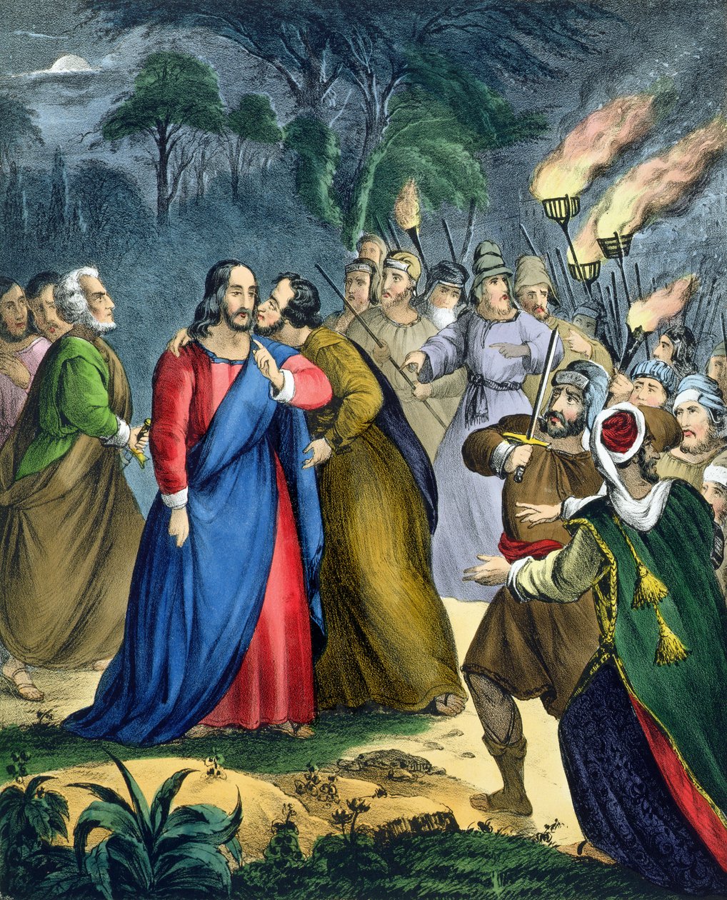 Judas elárulja mesterét, Edward Gover által nyomtatott bibliából, 1870-es években alkotó: Siegfried Detler Bendixen