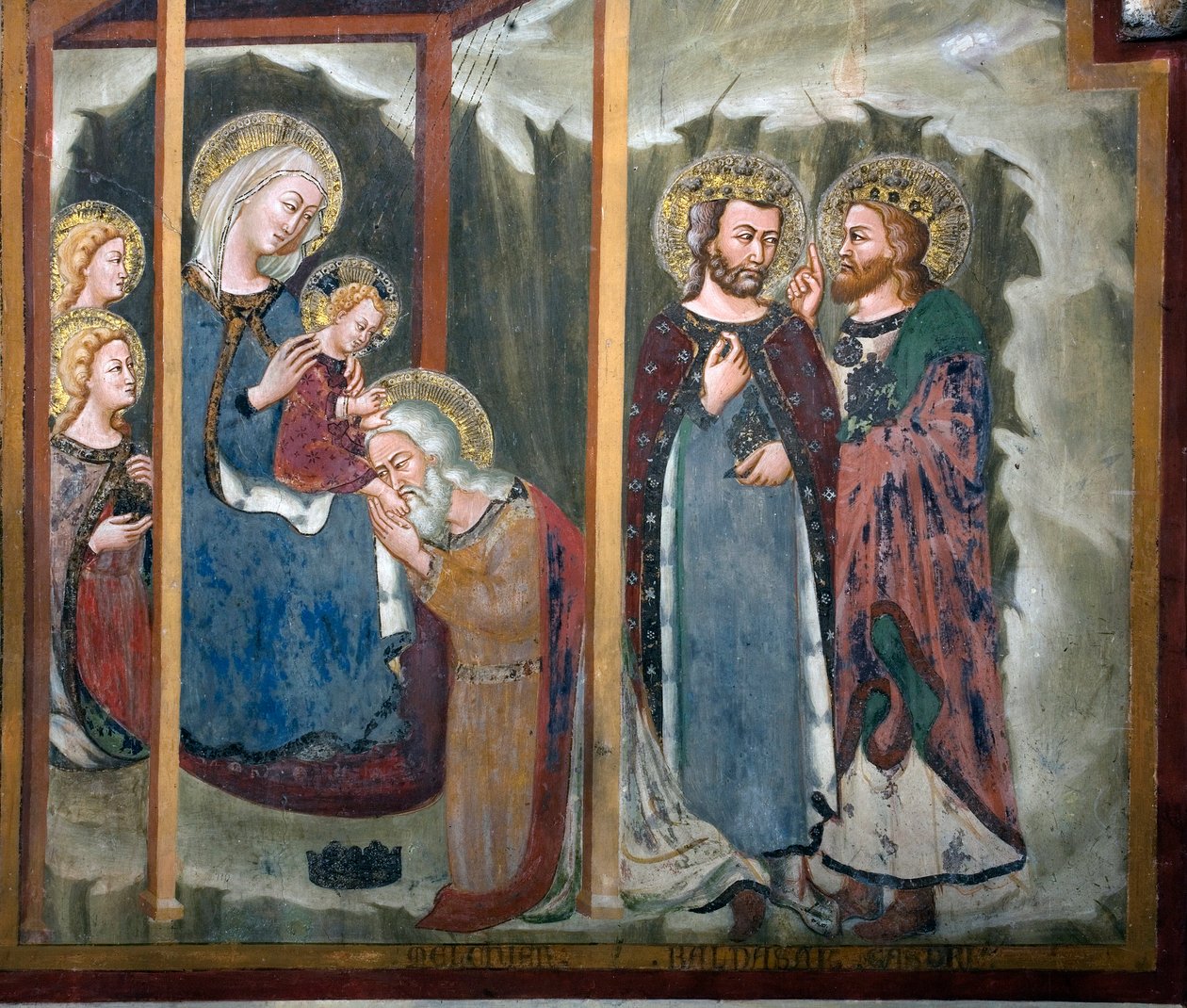 A Sienai Iskola Magi Freskójának imádása. 14. század. Szűz kápolna. Szent Benedetto kolostor (Sacro Speco), Subiaco (Róma), Olaszország alkotó: Sienese School