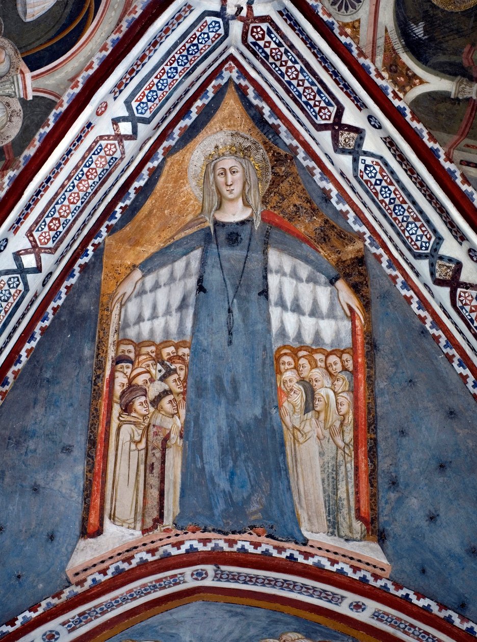 Szűz Mária templom Anyja ábrázolása A 14. századi sienai iskola által készített Szűz kápolna freskója - Szent Benedetto kolostor (Sacro Speco), Subiaco (Róma), Olaszország alkotó: Sienese School