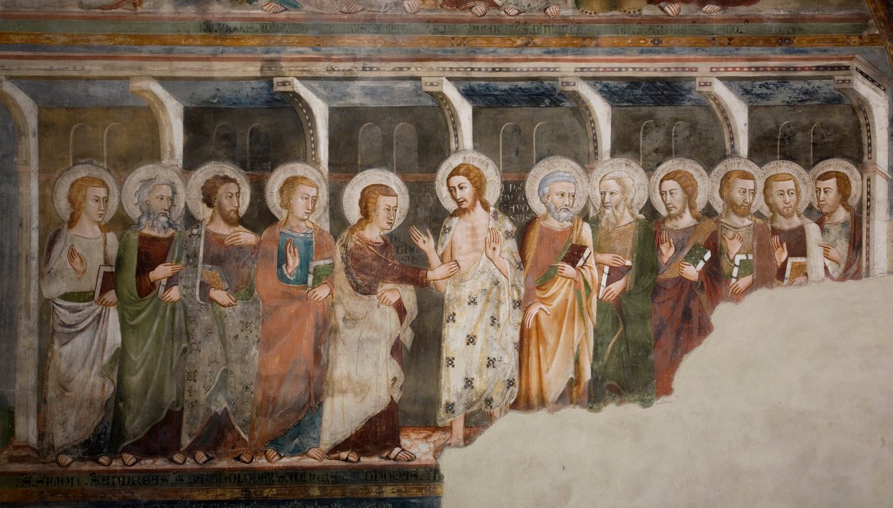Thomas Fresco apostol hitetlensége a sienai iskolából. 14. század. Felsőbbrendű templom. Szent Benedetto kolostor (Sacro Speco), Subiaco (Róma), Olaszország alkotó: Sienese School