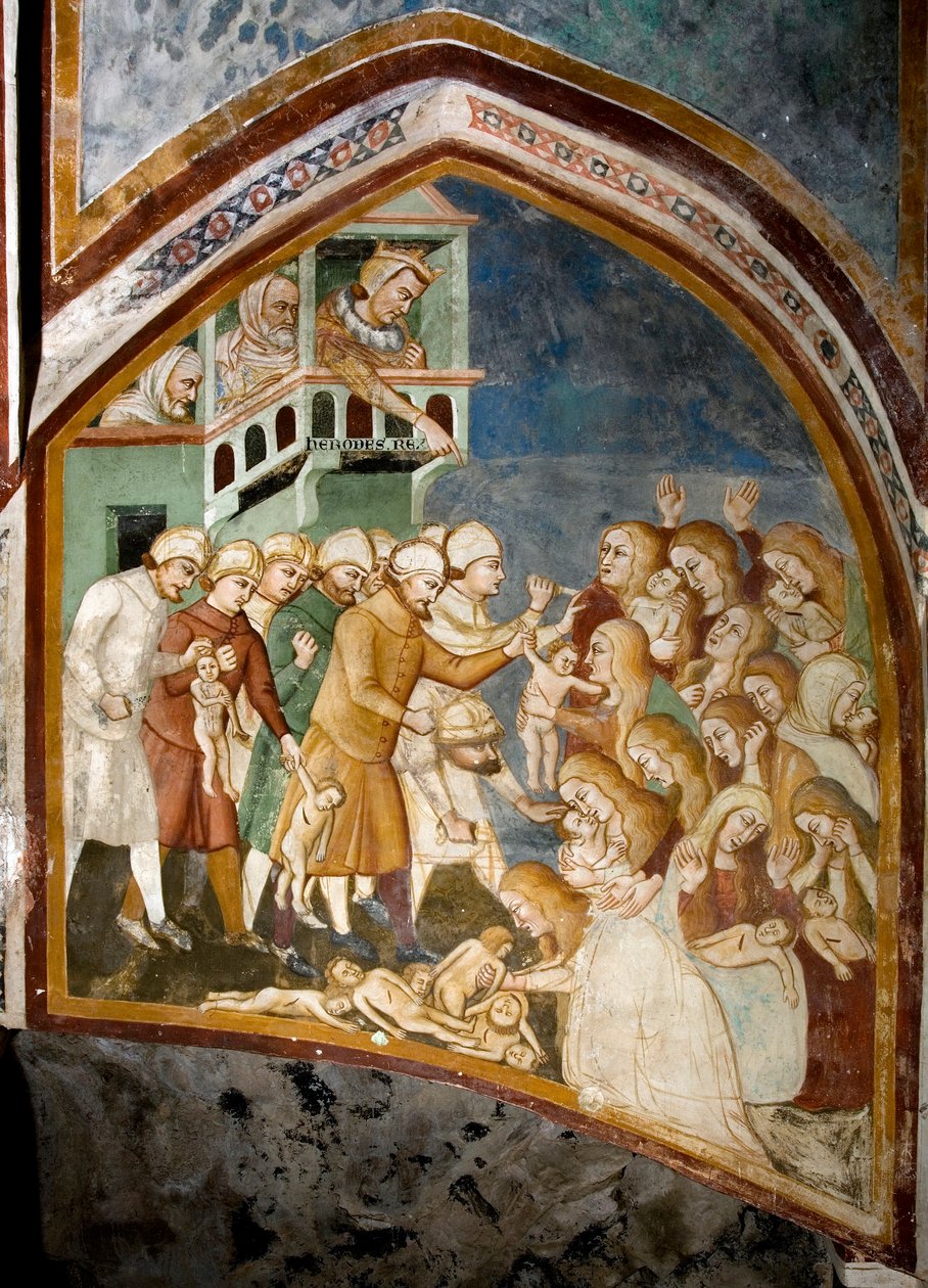 A sienai iskola freskójának ártatlan részletének lemészárlása (14. század) 1363-1366 Szent Benedetto kolostor (Sacro Speco), Subiaco (Róma), Olaszország alkotó: Sienese School