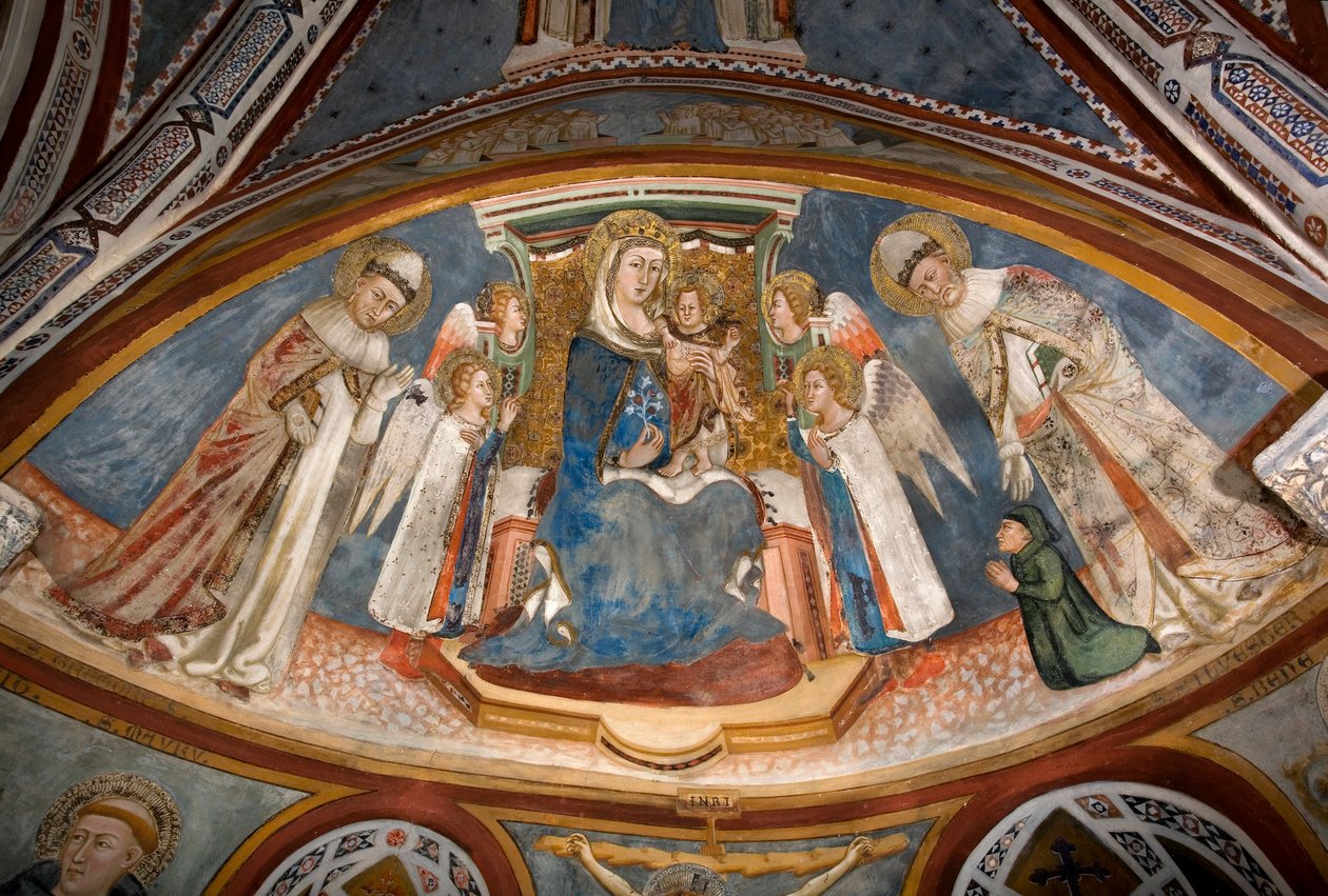 Szűz és gyermek freskója a sienai iskolából alkotó: Sienese School
