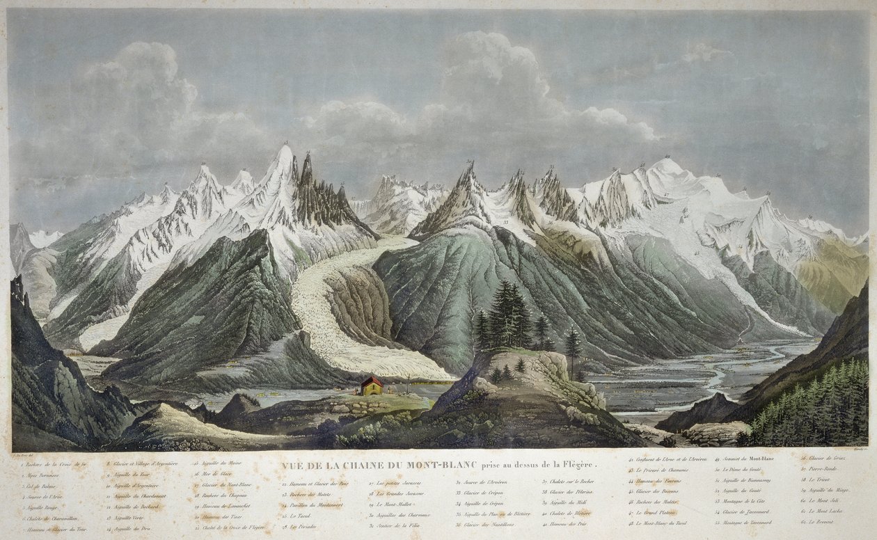 Kilátás a Mont Blanc-hegységre (Mont Blanc) - A CHAINE DU MONT BLANC KÉPEZÉSE A FLEGERE felett, SIGISMOND HIMELY 1801-1872-BEN - alkotó: Sigismond Himely