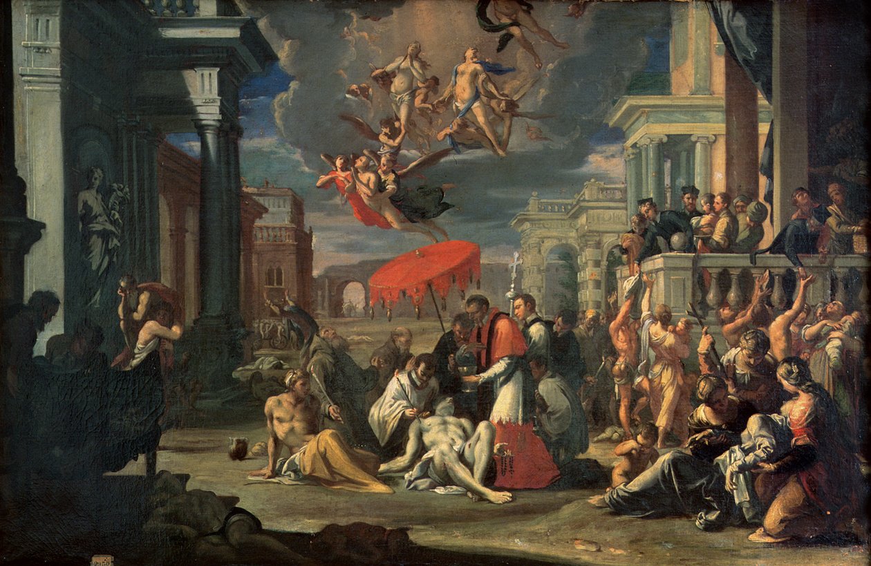 Borromeo Szent Károly szentséget szolgáltat a pestis áldozatainak 1576-ban alkotó: Sigismondo Caula