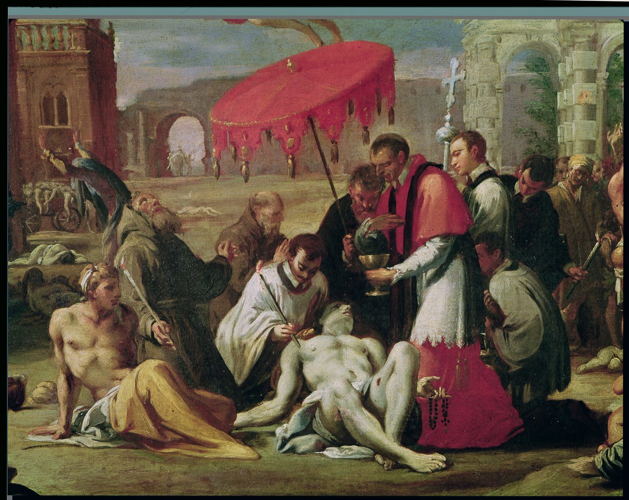 Borromeo Szent Károly (1538-84) Szentséget szolgáltat a pestis áldozatainak 1576-ban (a 78610. részlet) alkotó: Sigismondo Caula