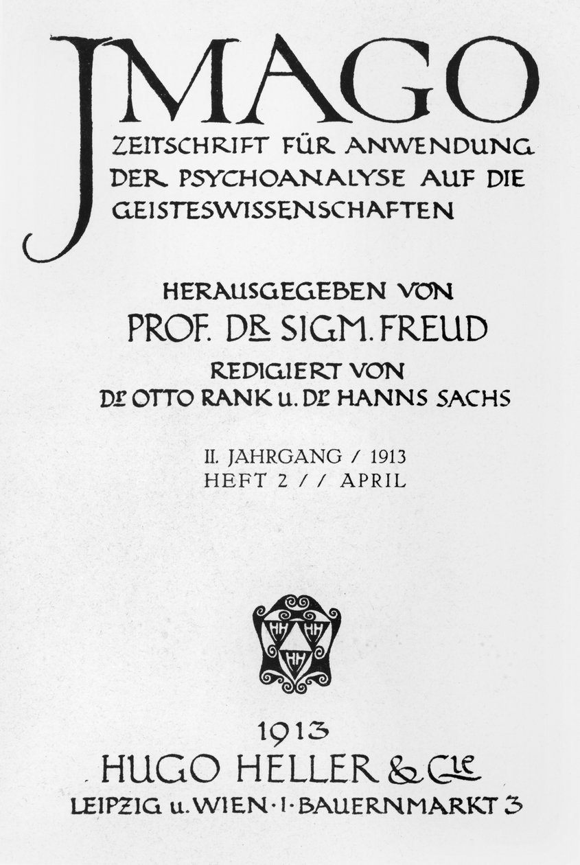 Hugo Heller, Lipcse és Bécs által kiadott „Imago” magazin első borítója, 1913. április alkotó: Sigmund Freud