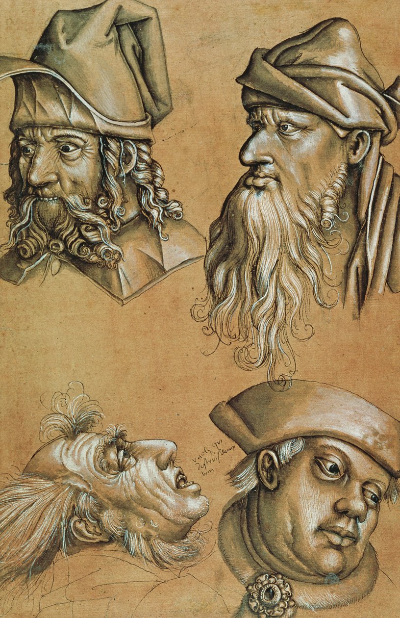 Tanulmányok a Four Heads for a Passion sorozatról (toll és tinta, mosás és testszín papíron) alkotó: Sigmund Holbein
