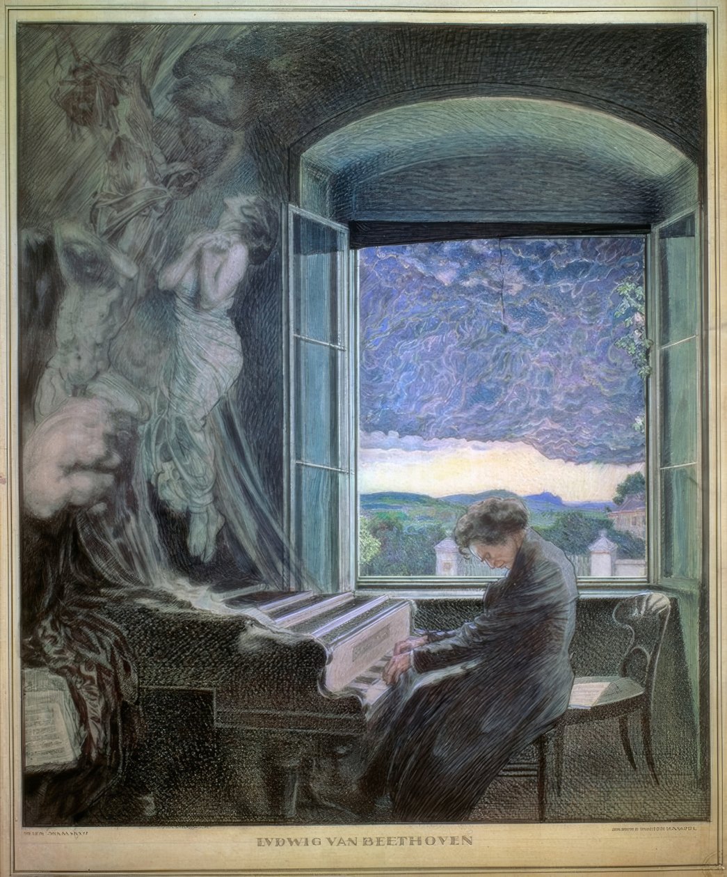 Beethoven, mint zenei zseni allegóriája alkotó: Sigmund Walter Hampel