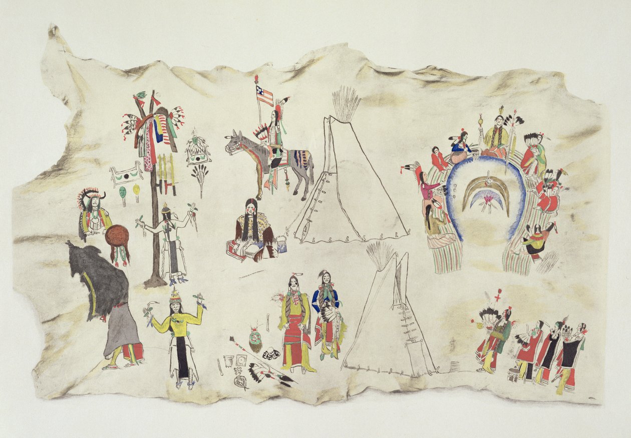 A shoshone naptánc és a peyote kultusz (pigment szarvasbőrre) alkotó: Silver Horn