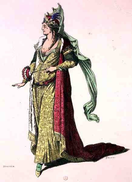 Színházi jelmez, A. Guillaumot Fils faksza (színes metszet) alkotó: Silvestre (after)