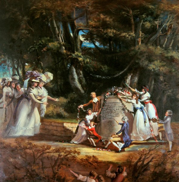 Az orléans-i hercegnő gyermekei édesanyjukat köszöntve az általuk 1787-es gyógyfürdői látogatással gyógyult állapotának helyreállítására állított emlékműnél (olaj, vászon) alkotó: Silvestre Mirys