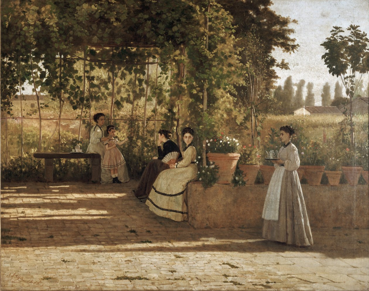 Délután (a pergola) (olaj, vászon alkotó: Silvestro Lega