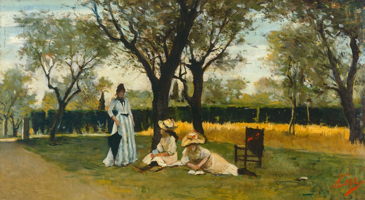 Poggio Piano villájában, Silvestro Lega (1826-1895), olaj, panel, 34x60,5 cm alkotó: Silvestro Lega