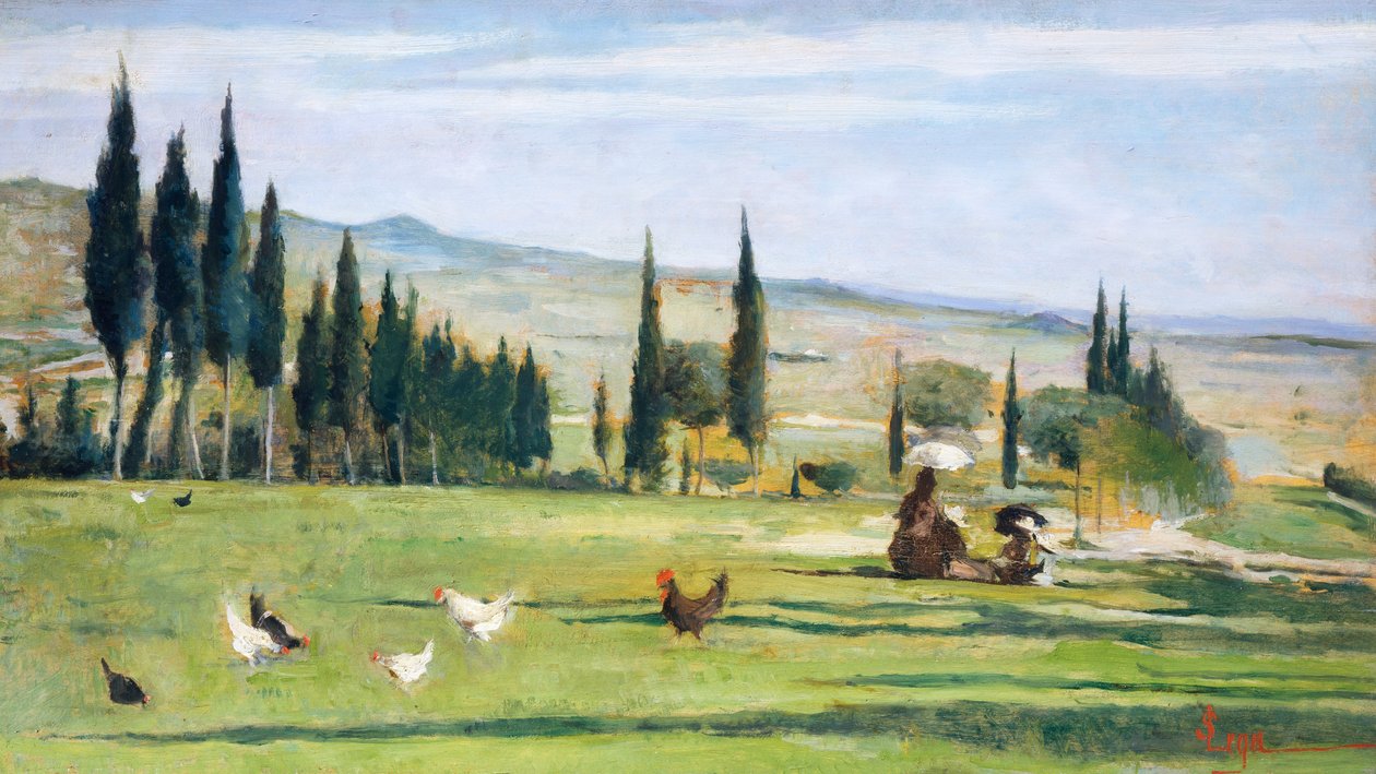 Gabbro tájkép, Silvestro Lega (1826-1895), olaj, vászon, 34,5x61 cm. alkotó: Silvestro Lega