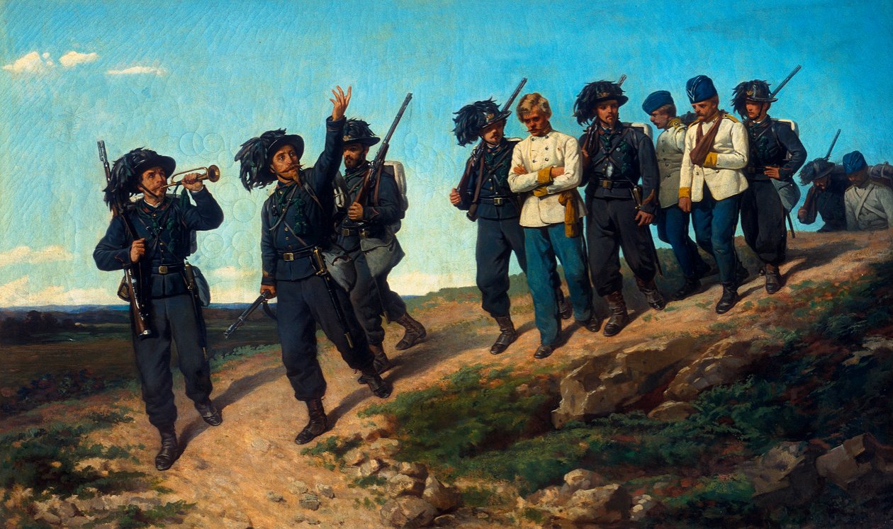 Őrök vezetik a foglyokat alkotó: Silvestro Lega
