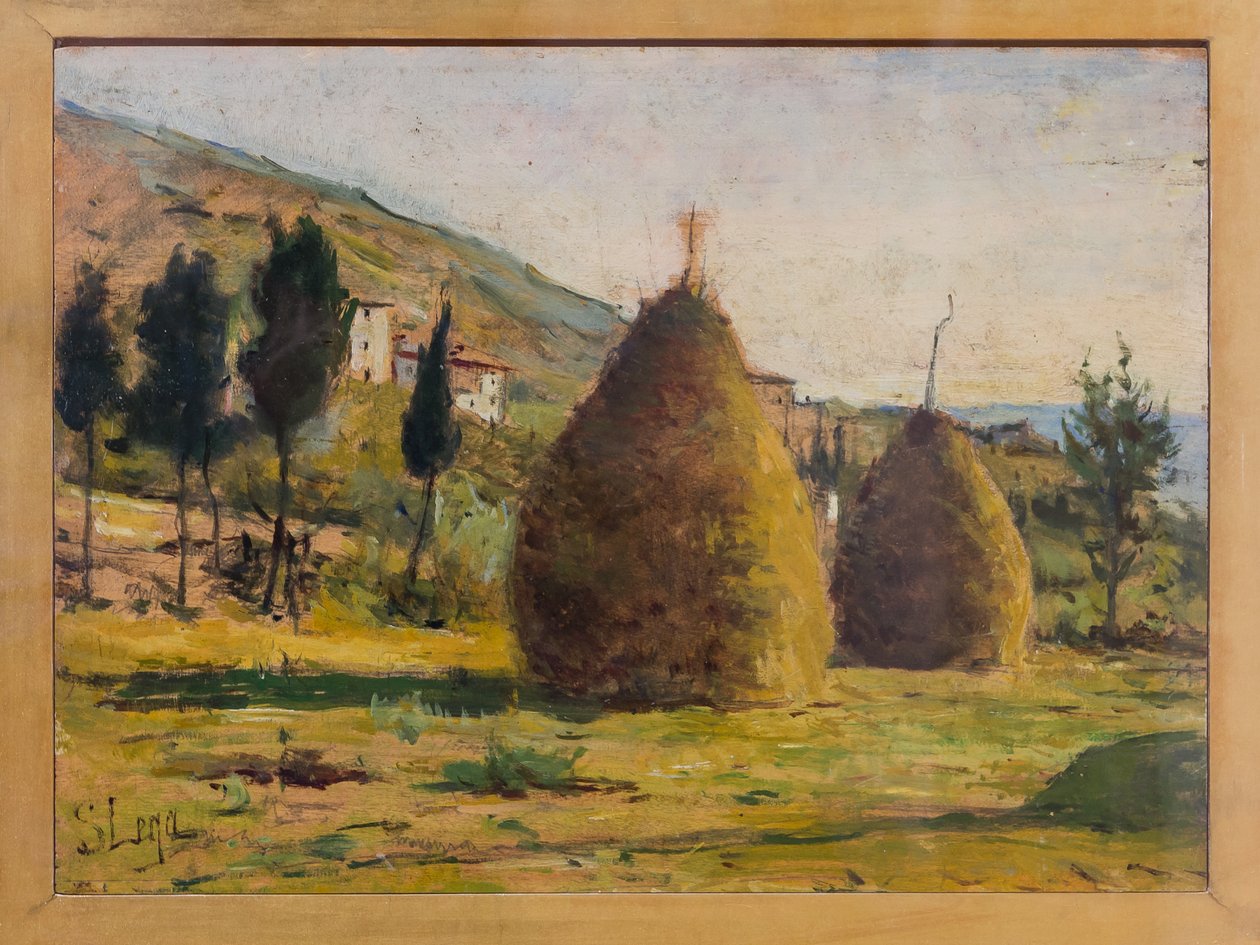 Haystacks in the Sun, 1890 körül (olaj a fedélzeten) alkotó: Silvestro Lega