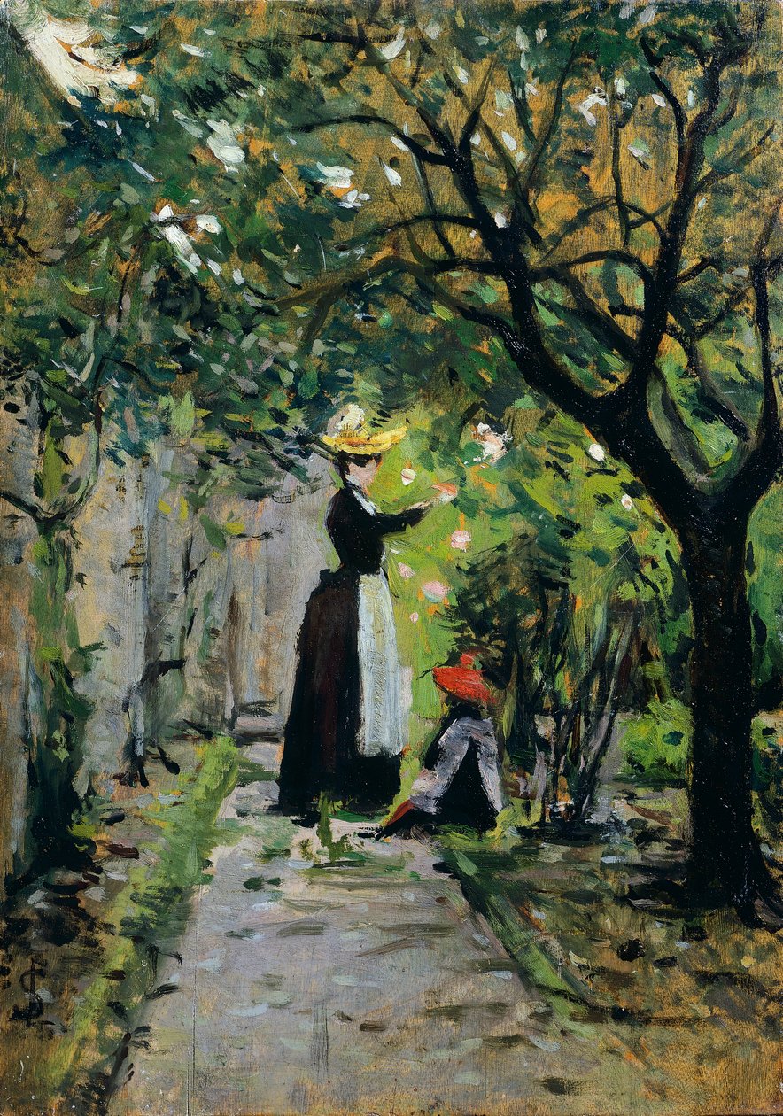 Rózsakertben, Silvestro Lega (1826-1895), olaj, panel, 36,5x25,5 cm alkotó: Silvestro Lega