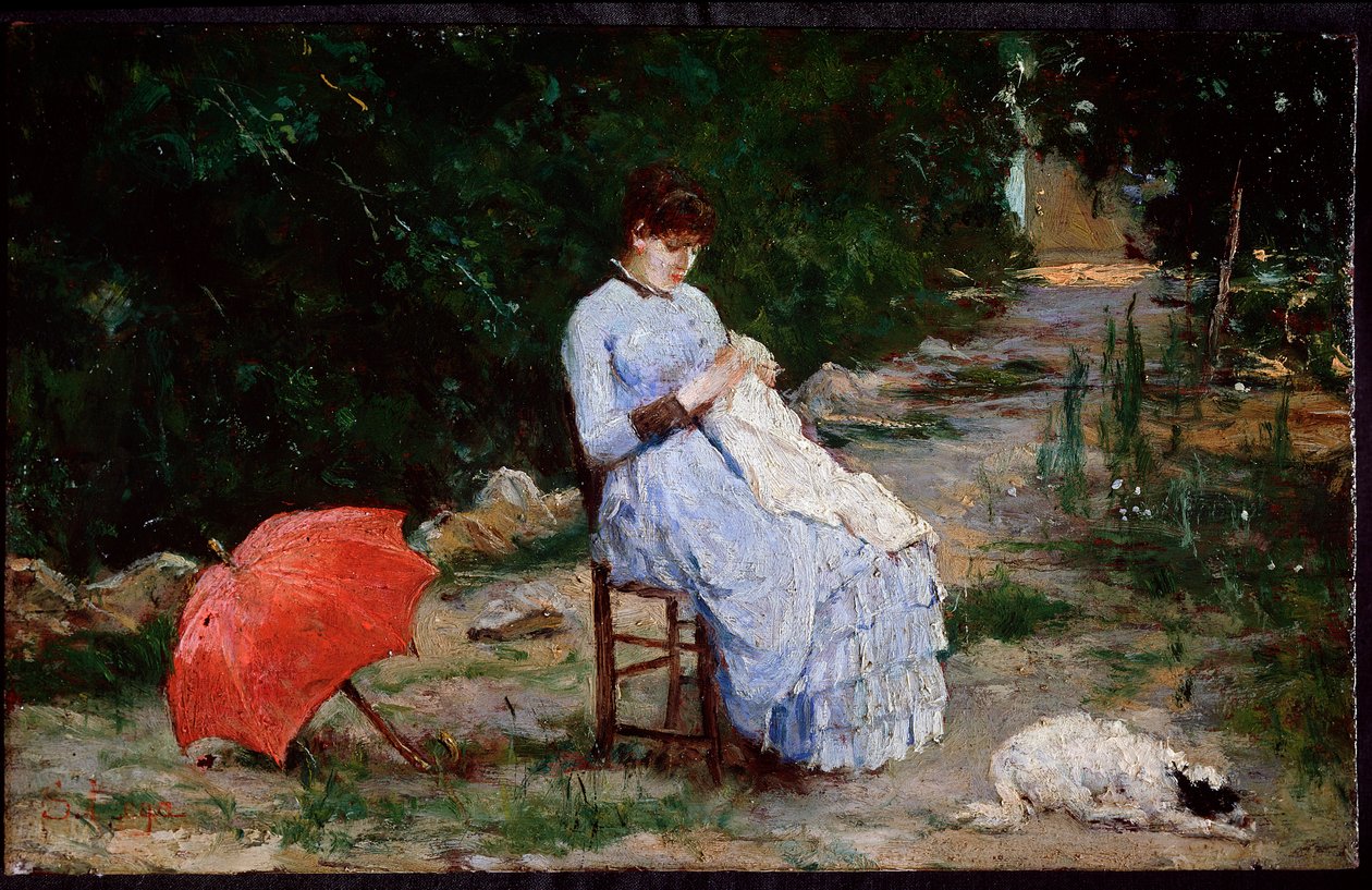 A kertben - olaj, vászon alkotó: Silvestro Lega