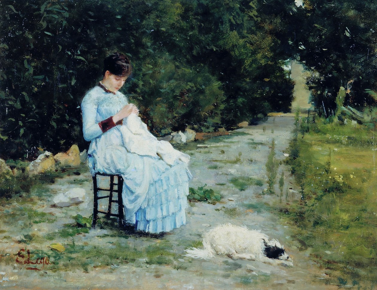 A kertben, 1883 körül (olaj, tábla) alkotó: Silvestro Lega