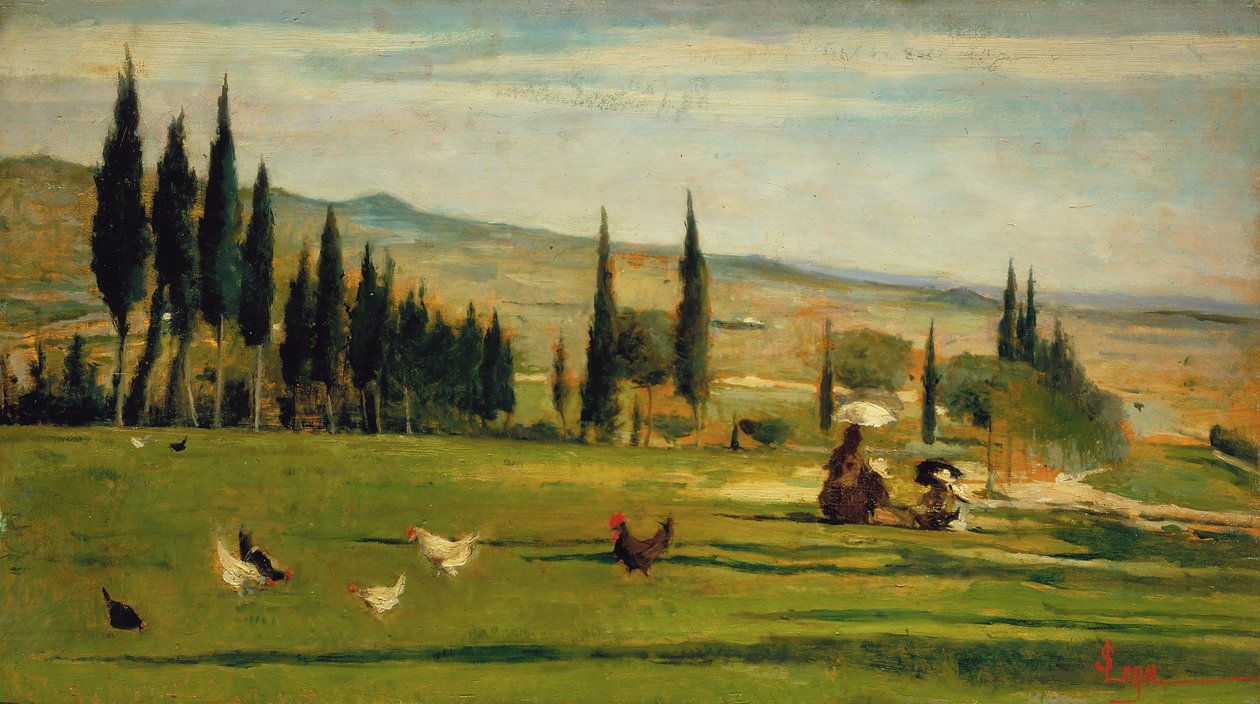 Tájkép Gabbro város körül, 1889-90 körül (olaj, tábla) alkotó: Silvestro Lega