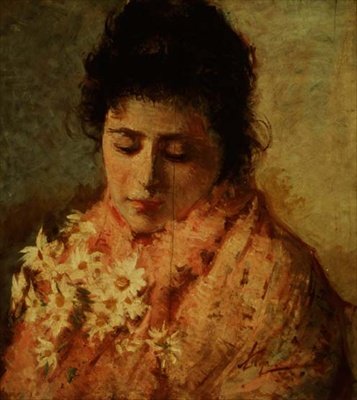 Női portré (panel) alkotó: Silvestro Lega