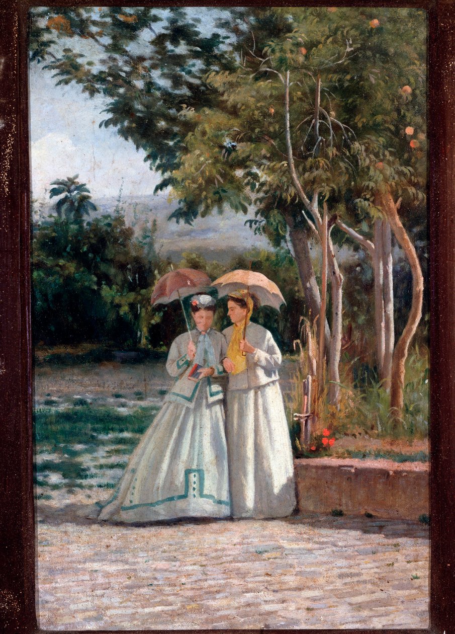 Séta a kertben - olaj, vászon alkotó: Silvestro Lega