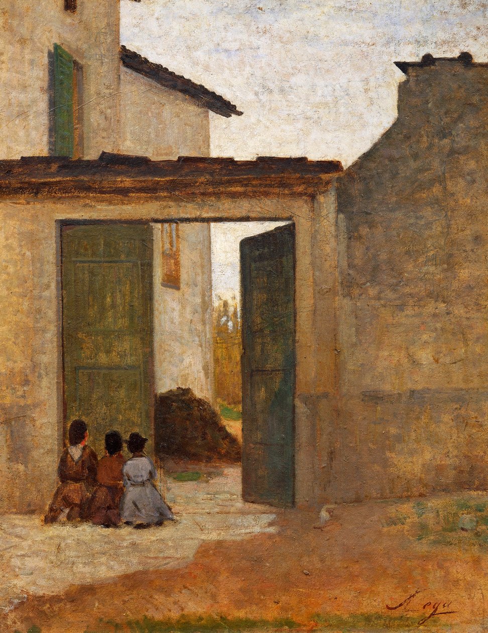 Viaticum, 1864 körül, Silvestro Lega (1826-1895), olaj, karton, 315x394 cm alkotó: Silvestro Lega