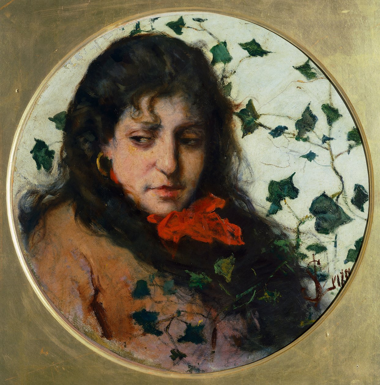 Woman with Ivy, Silvestro Lega, olaj, panel alkotó: Silvestro Lega