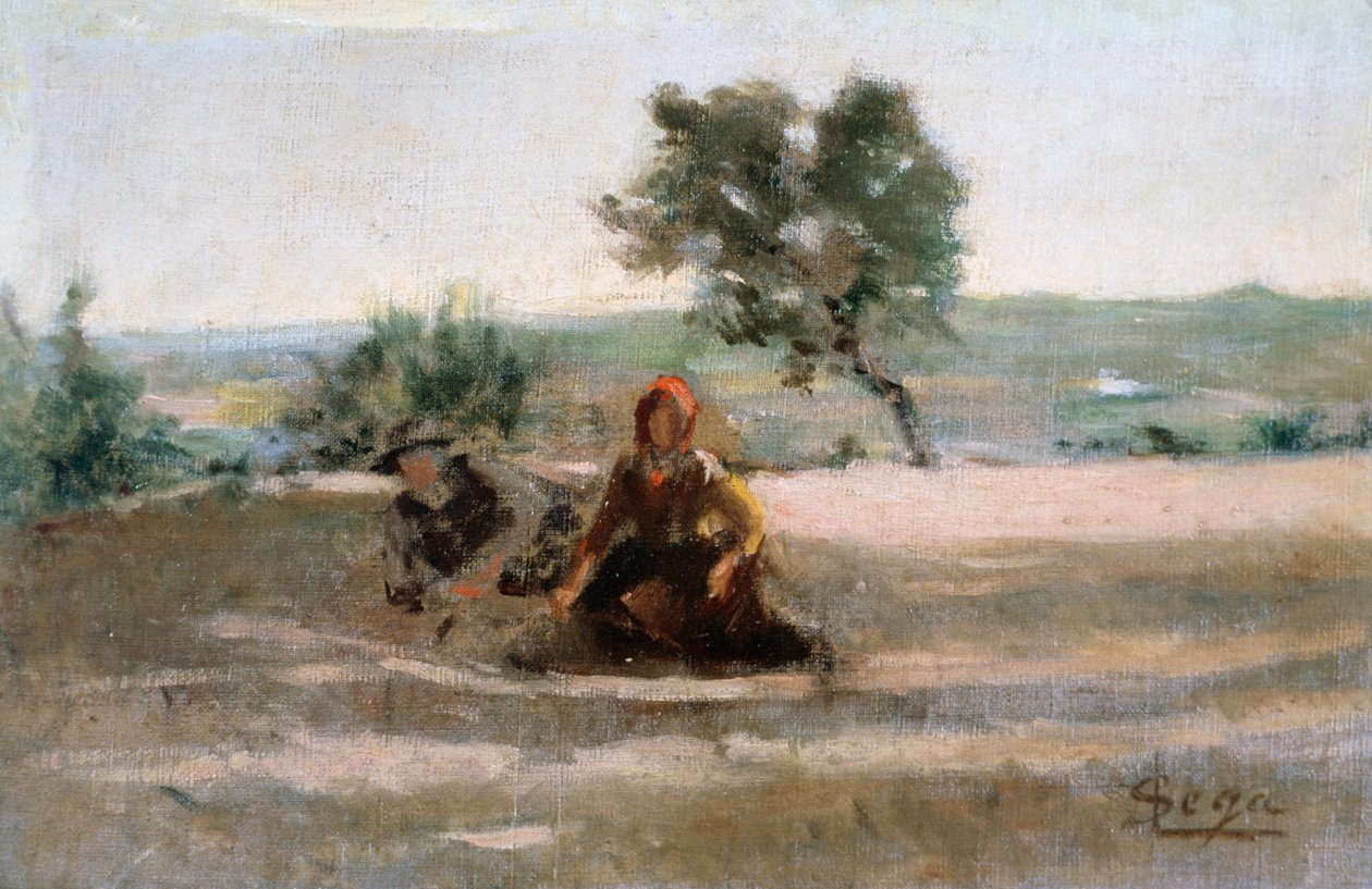 Fiatal parasztok, Silvestro Lega (1826-1895), olaj, vászon, cm 24x37 alkotó: Silvestro Lega