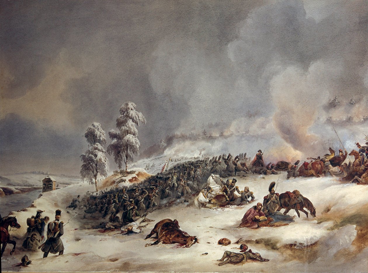 Nyugdíjba vonulás Oroszországból 1812-ben: „” Ricard-hadosztály a krasznoei csatában 1812.11.18., 9 óra.”” Simeon Fort (1793-1861) akvarell festménye V. 0,6x0,99 m. alkotó: Simeon Fort
