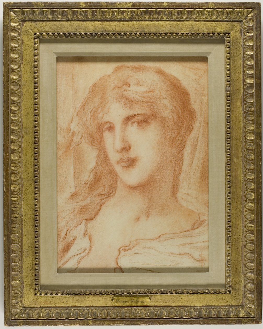Fej, 1880 körül (vörös kréta, buff vászonpapír) alkotó: Simeon Solomon