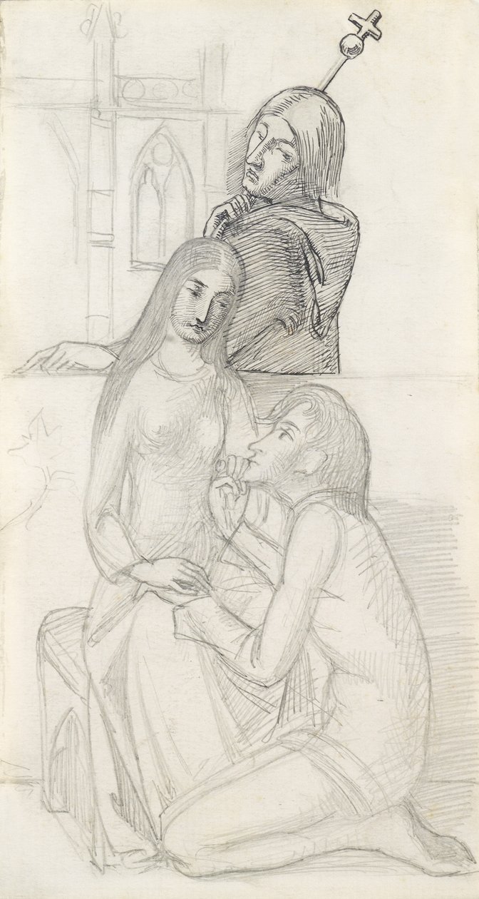 Rómeó és Júlia, Lawrence baráttal (ceruza, toll és tinta papíron) alkotó: Simeon Solomon