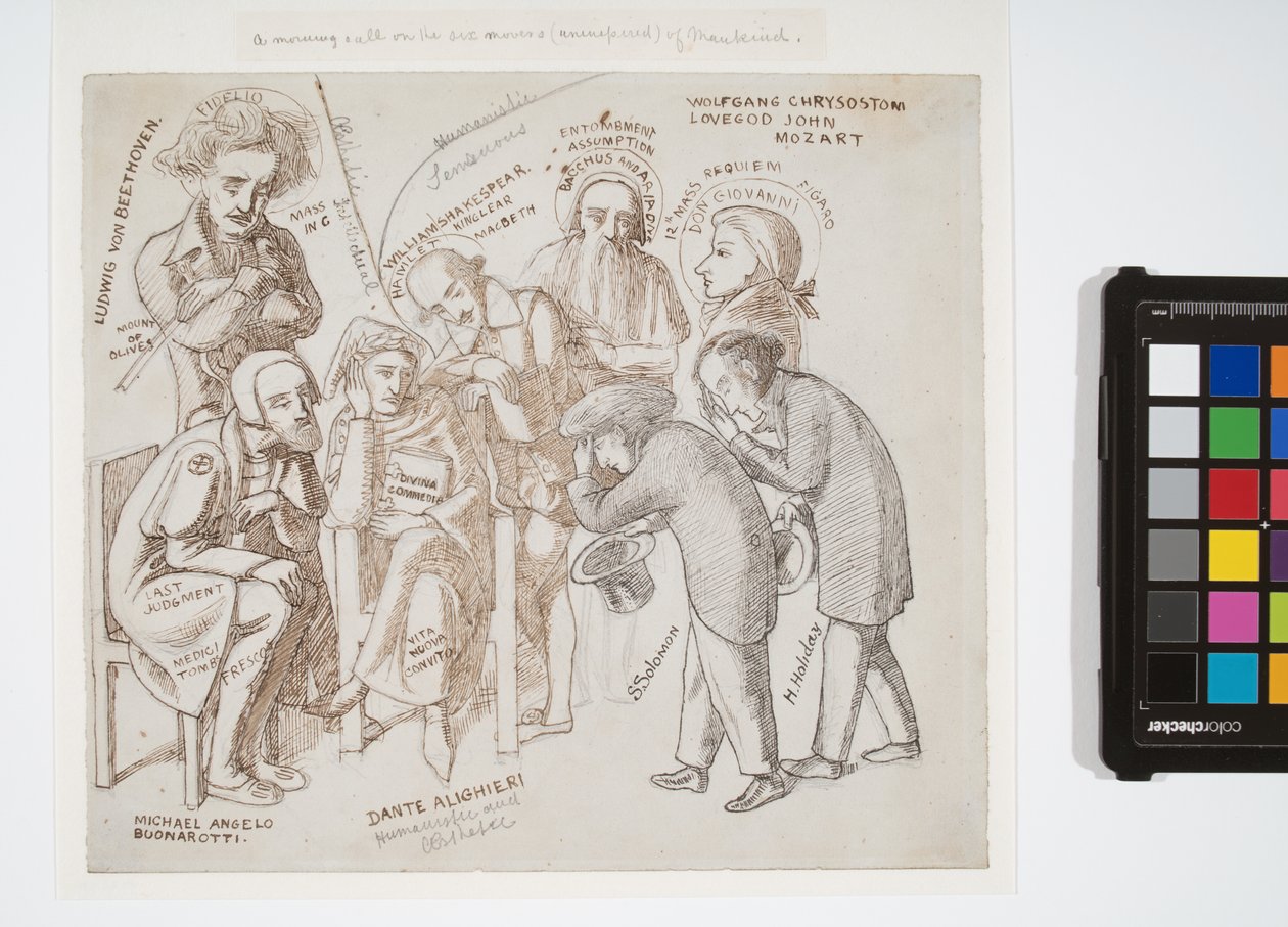 Simeon Solomon és Henry Holiday művészeti hősei, 1856-57 körül (grafit, barna és fekete tinta, papír) alkotó: Simeon Solomon