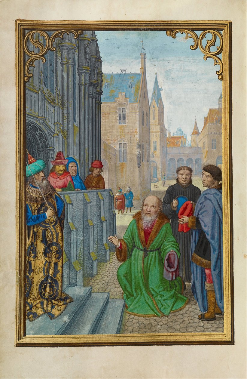 Arimathea József Pilátus előtt alkotó: Simon Bening