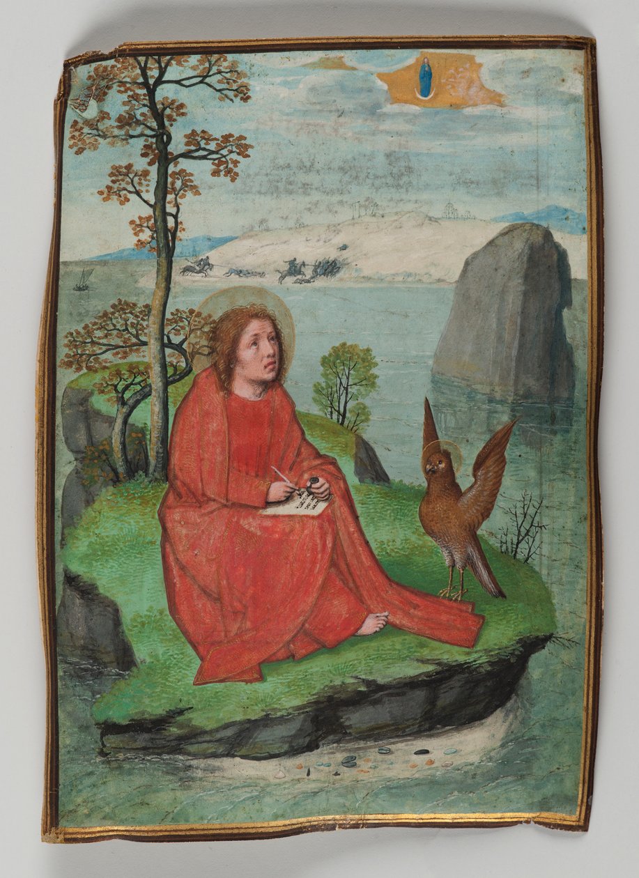 Szent János írás Patmoszon, 1521 (tempera pergamen) alkotó: Simon Bening