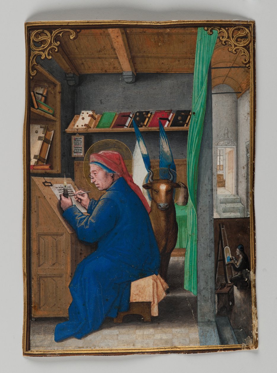 Szent Lukács koronás írás, 1521 (tempera pergamen) alkotó: Simon Bening