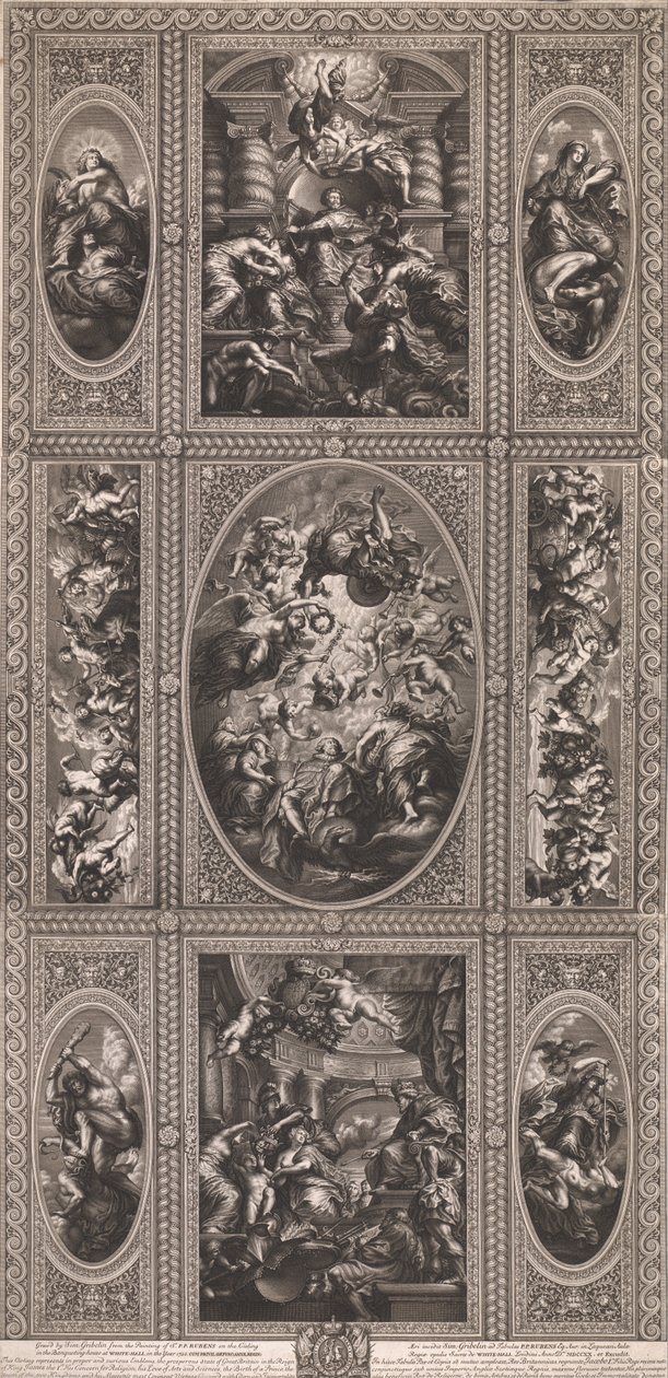 A White-Hall bankett-ház mennyezetének festéséről az 1720-as évben alkotó: Simon Gribelin