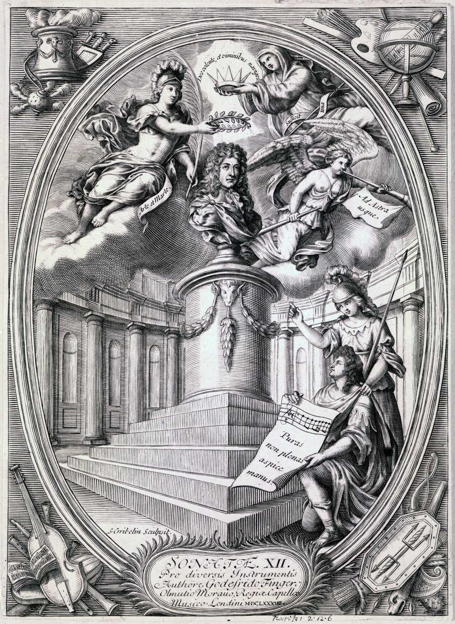 Dedikációs metszet Gottfried Fingernek, 1688 alkotó: Simon II Gribelin