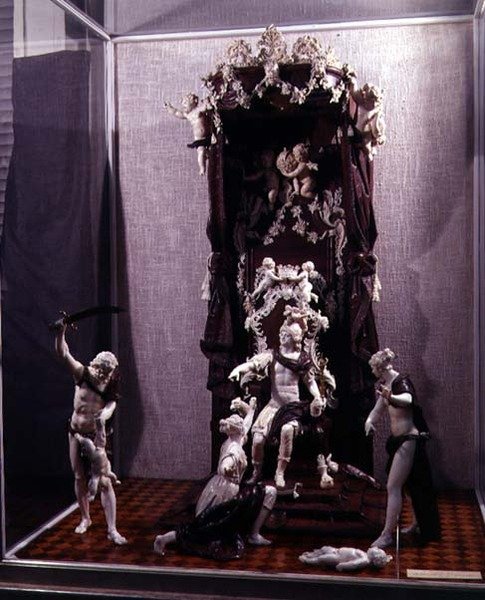 Salamon ítélete, Münchenben, 1741 körül (elefántcsont, dió és színes üveg) alkotó: Simon Troger