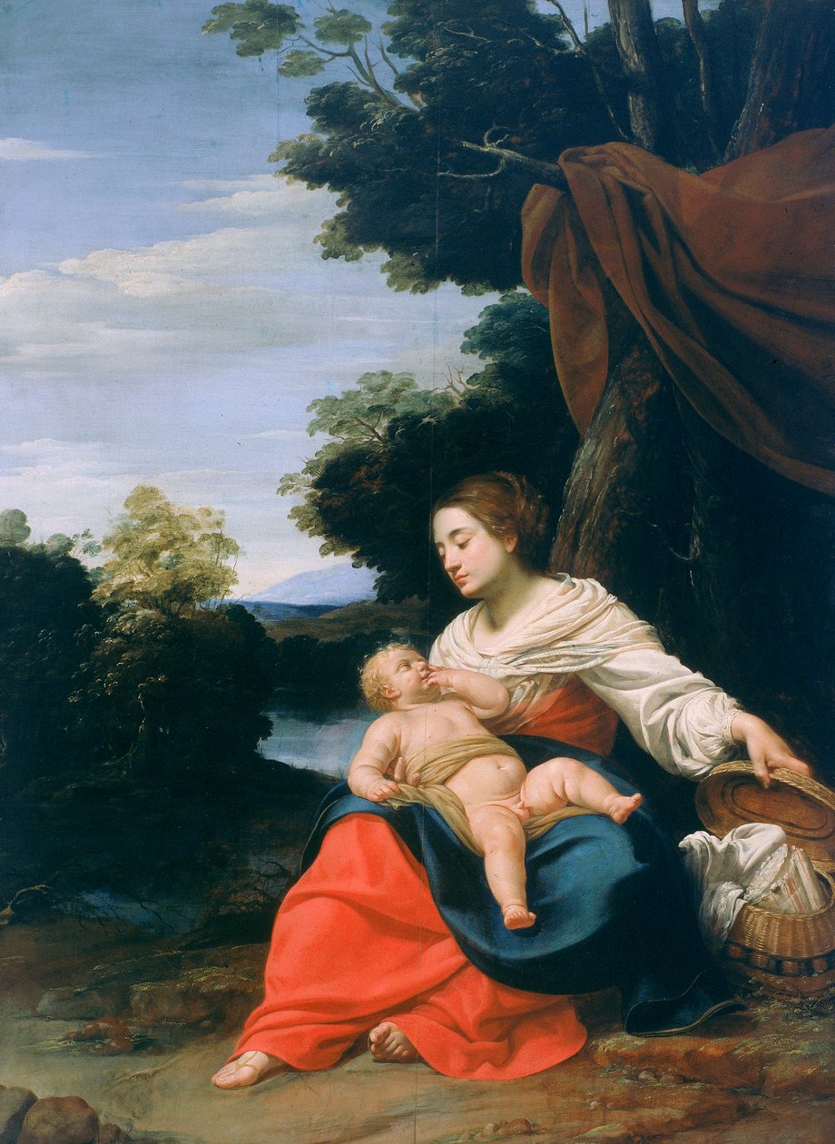 Madonna és gyermek, Madonna della Cesta (a kosár Madonnája) néven ismert alkotó: Simon Vouet