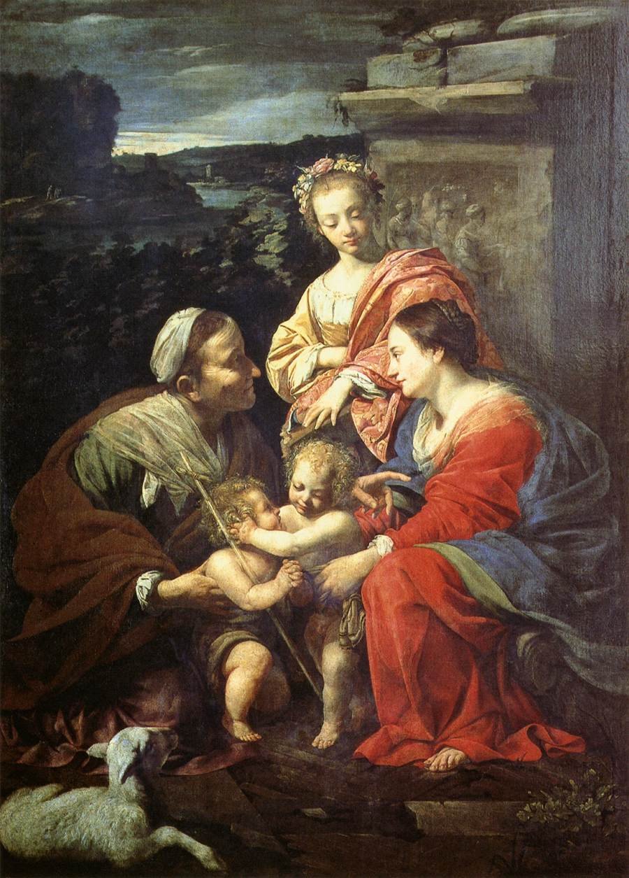 A Szent Család Szent Erzsébettel, Keresztelő Jánossal és Katalinnal alkotó: Simon Vouet
