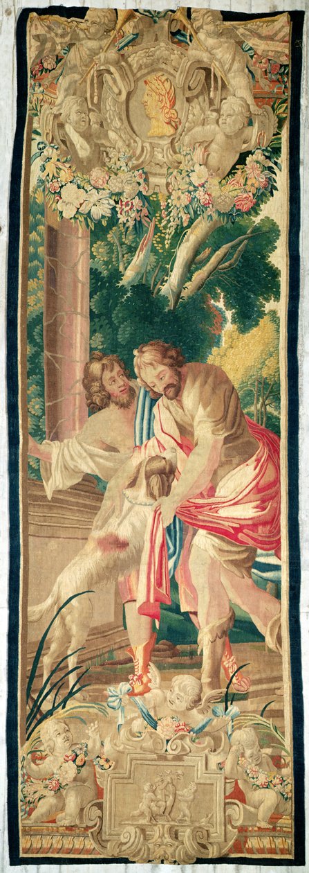 Ulysses-t Telemachus kíséretében kutyájáról, Argusról ismeri fel (gyapjú kárpit) alkotó: Simon Vouet