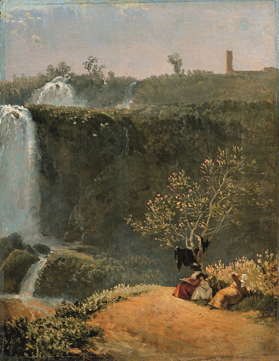Elisabeth Louise Vigée-Lebrun a Tivoli vízesést rajzolja Julie nevelőnővel és lányával (olaj, papír, vászonra erősítve)) alkotó: Simon Alexandre Clément Denis