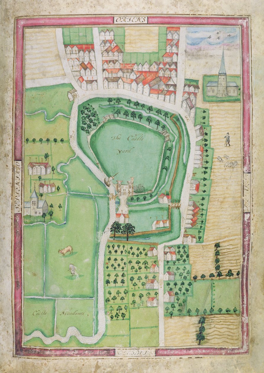Hertford Castle és Castle Yard, a "Symon Basyll Surveyor..." által készített "Survey thereof taken by Symon Basyll Surveyor...", 1608 (toll és tinta, wc és gouache, papír) alkotó: Simon Basil