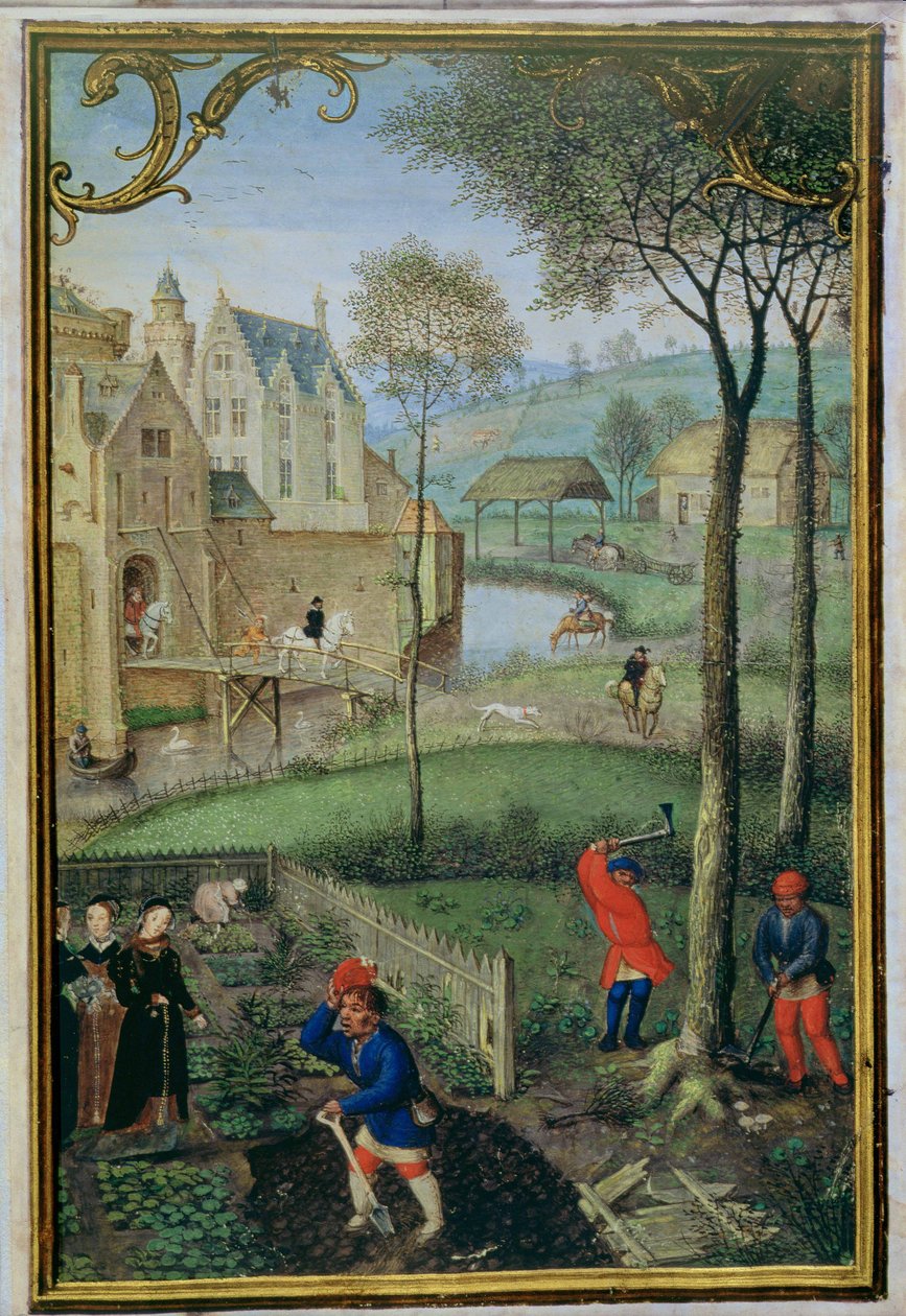 Add hozzá 18855 f.108 March: fák kivágása, egy Órakönyvből, 1540 körül (vellum) alkotó: Simon Bening
